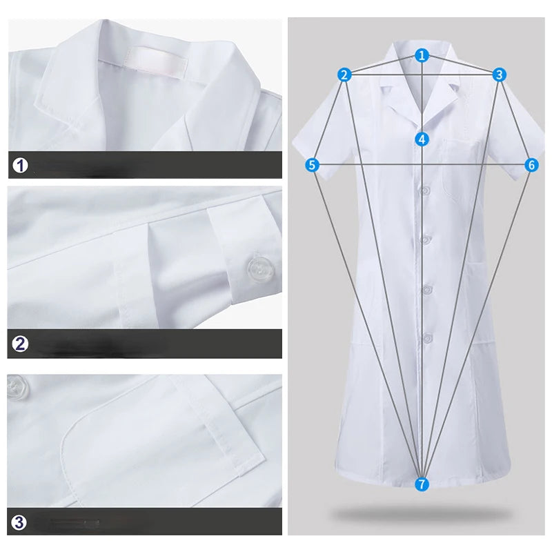 Hospital Clinical Uniforms Scrubs Lab Coat Pharmacy Short Sleeve Nurse Doctor Dress Medical Robe Women White Coat