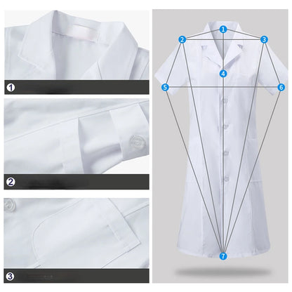 Hospital Clinical Uniforms Scrubs Lab Coat Pharmacy Short Sleeve Nurse Doctor Dress Medical Robe Women White Coat