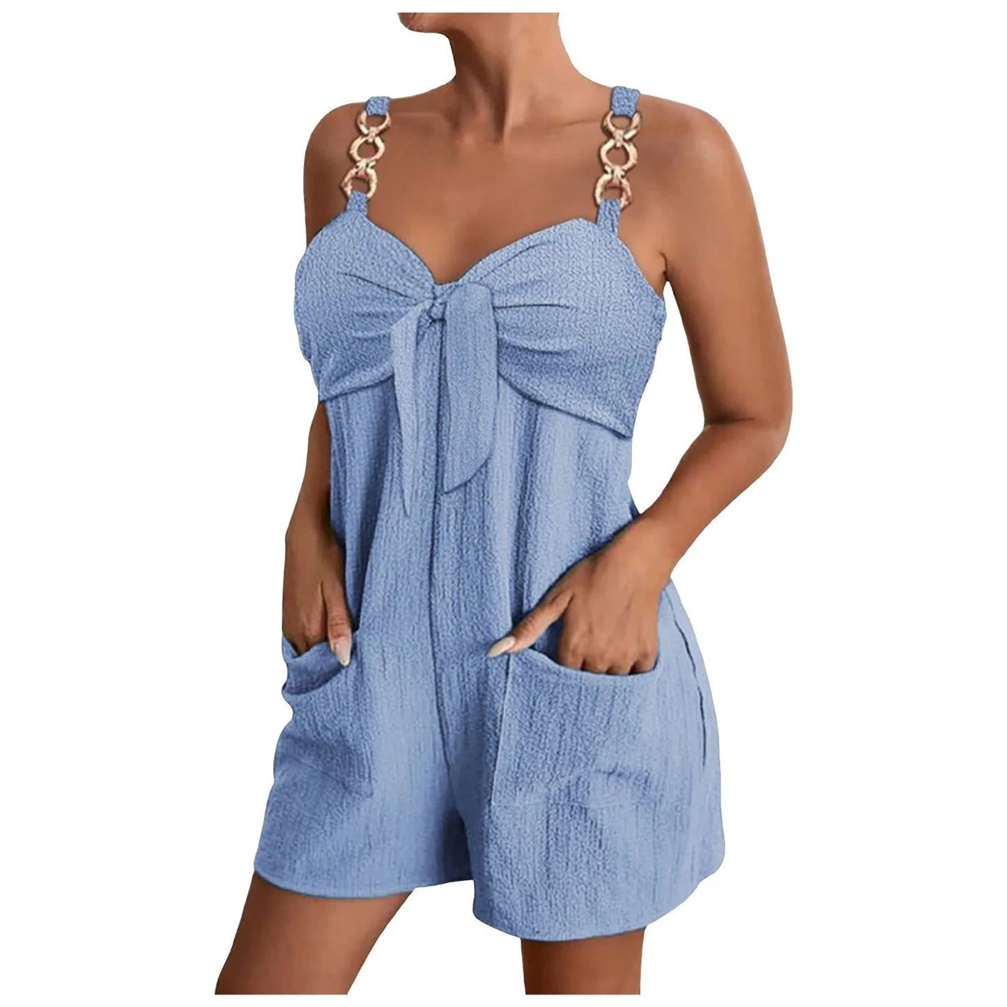 Women's Jumpsuit Overalls Short Loose Sleeveless Wide Leg Overall Solid Casual Daily Basic Romper With Pockets