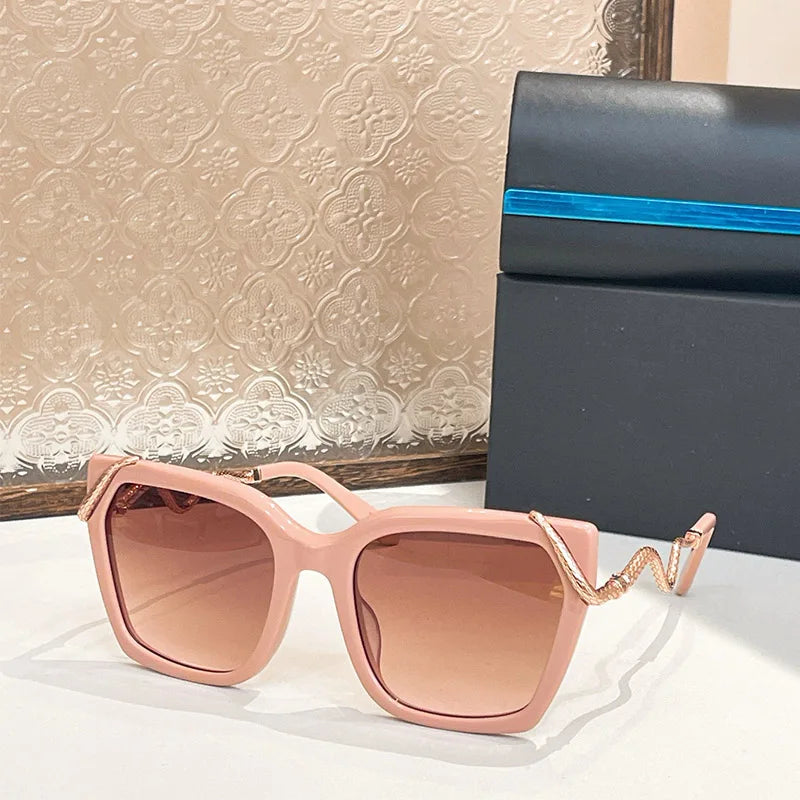 Big Square Alloy Sunglasses Gradient Designer Women Ladies Brand Gradient Uv400 Eyeglasses with Case