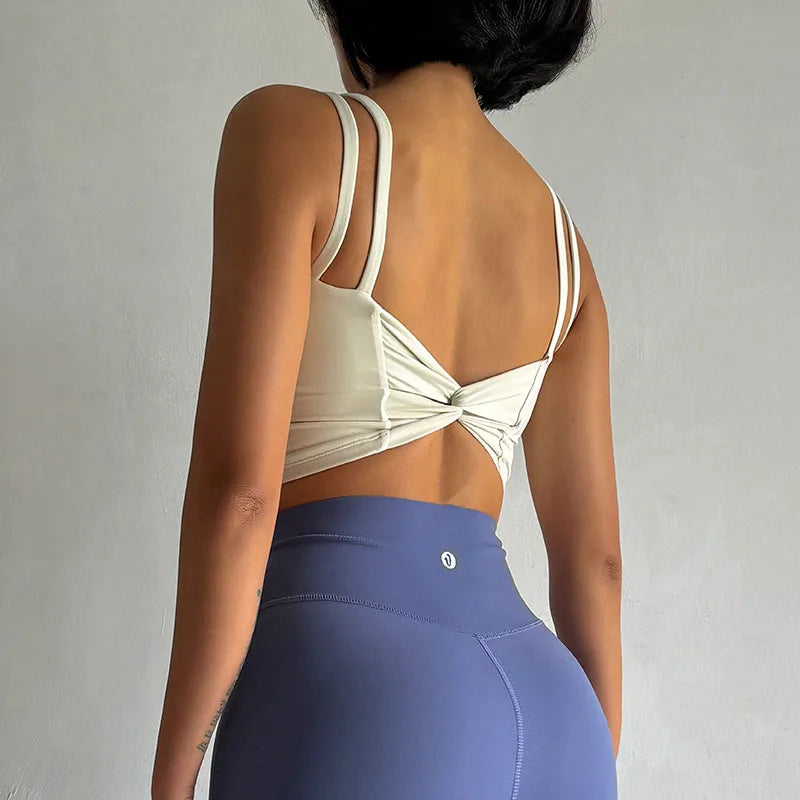 Women's Sports Bras Fitness Top, Push Up Fixed Pad, Yoga Bra, Back knotted Underwear, Running Vest, Gym Tops