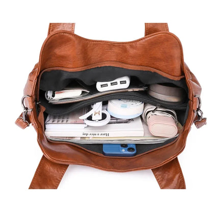 Solid Color Handbag Soft Leather Tote Bag Casual Big Shoulder Messenger Bags