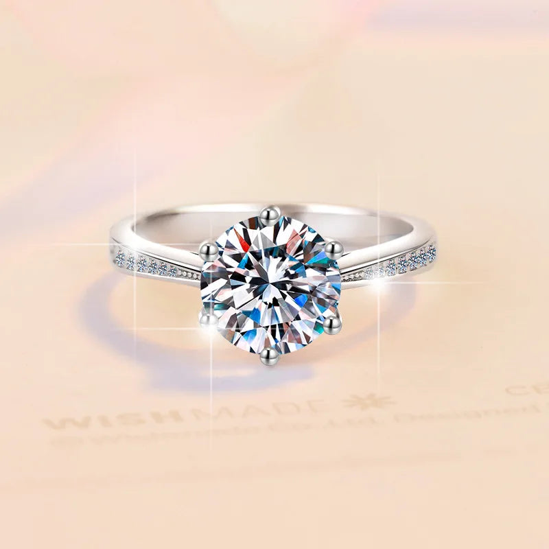 Women's PT950 Platinum round Six-Prong Ring with 3Ct Moissanite High-Purity Texture 3CT Striking Top High-End Gift