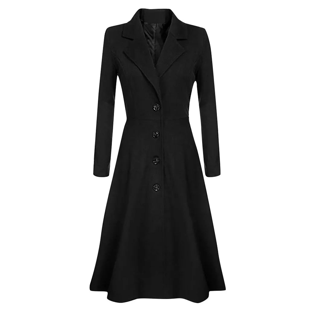 Lapel Button Long Trench Coat Windbreak Overcoat Women Jacket