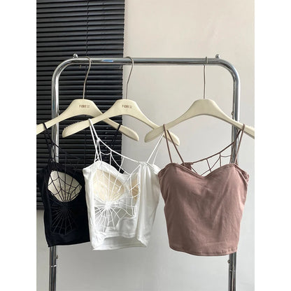Women Black Hollow Out Crop Top Vintage Y2k Camisole Corset Top Sleeveless Off Shoulder Vest 90s Tank Tops 2000s Clothes Summer