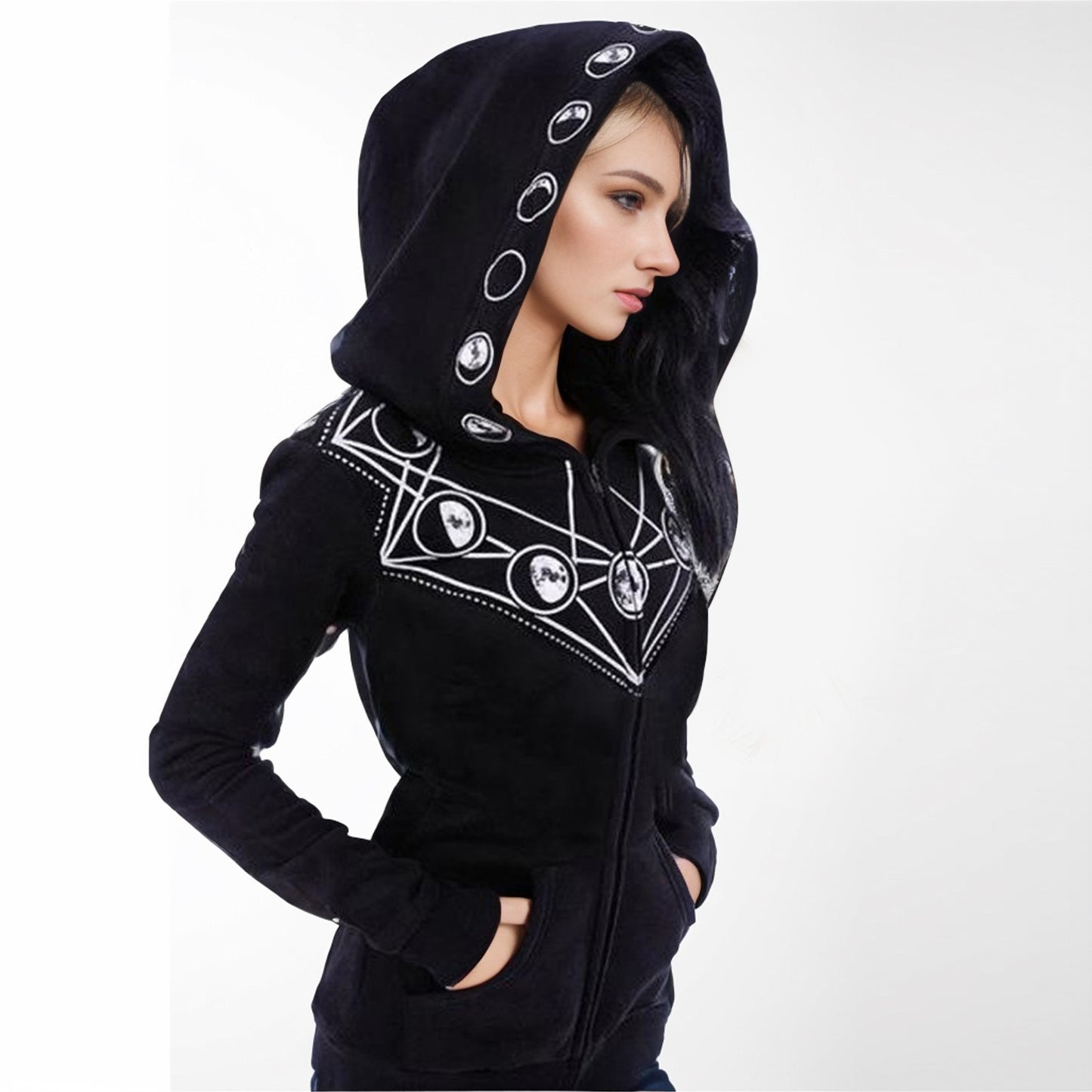 Gothic Aesthetic Zip Up Hoodie Women Punk Long Sleeve