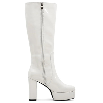 Chunky Heel Platform Women's Knee High Boots Comfortable Side Zipper WHITE / 10 / United States WHITE / 9 / United States 