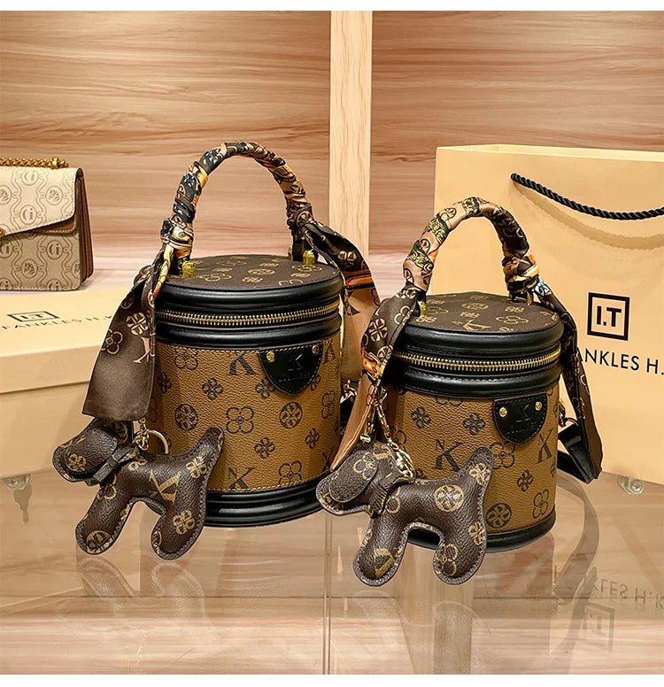 Light luxury brand women's handbag high-end sense contrasting color shoulder bag bucket bag