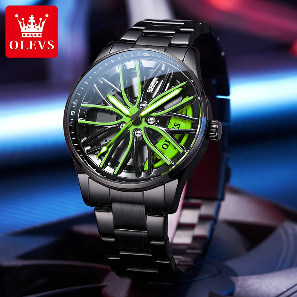 Mens Watch Original Rotatable Wheel Hub Dial Fashion Trend Quartz Watch Waterproof Luminous