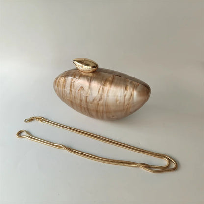 Shell Brand Pearl Brown Marble Acrylic Box Clutches Evening Bag Bridal Handbag