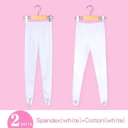 Girls Women Dance 2 Pieces Ballet Tights White/Black Pantyhose Stirrup Pants