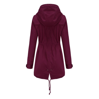 Women Jacket Windproof Windbreaker Trench Coats Female Hooded Drawstring Long