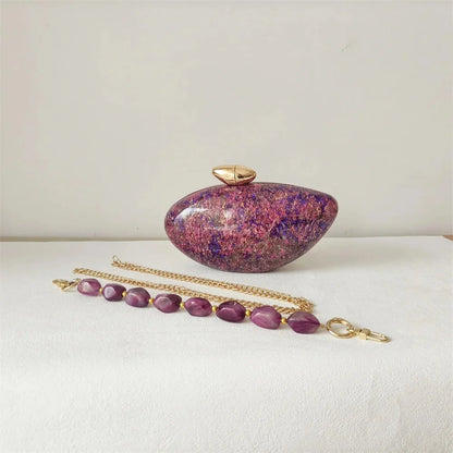 Shell Brand Pearl Brown Marble Acrylic Box Clutches Evening Bag Bridal Handbag