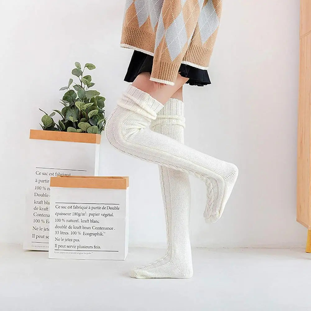 Wool Foot Warmers Lady Stockings Solid Color Thigh-high Socks Acrylic Fibers
