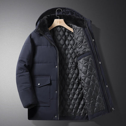 Men Mid-Length Thick Warm Waterproof Hooded Parka Windbreaker Military Fleece