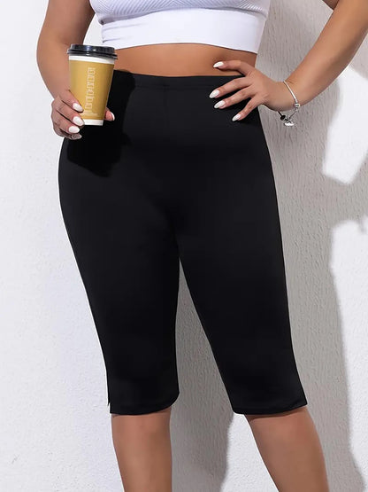Curvy Plus Size Women's Skinny Capri with Side Split Elastic Leggings Fashion Casual