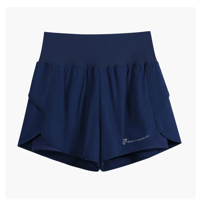 DRUR Yoga Short Woman Jogging Fitness Elastic Waist 2 In 1 Workout Shorts With Pockets