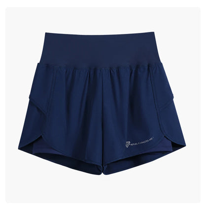 DRUR Yoga Short Woman Jogging Fitness Elastic Waist 2 In 1 Workout Shorts With Pockets