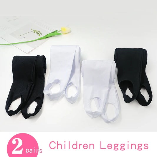 Girls Women Dance 2 Pieces Ballet Tights White/Black Pantyhose Stirrup Pants