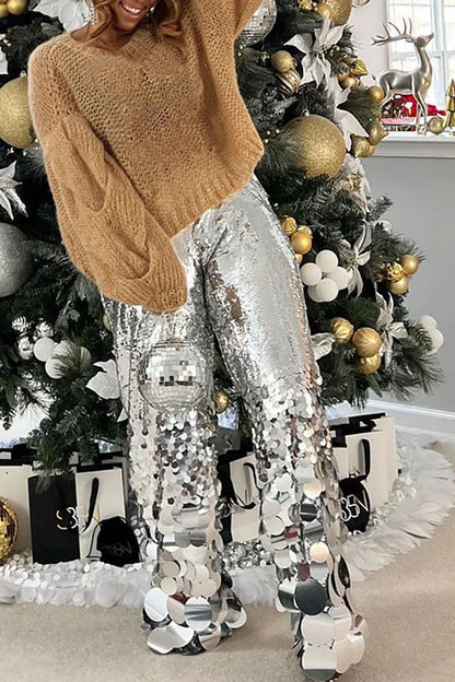 Plus Size Party Pant Silver Straight Leg Asymmetrical Sequin Pant High Waist Flare Pant Trousers Spring Silver / XL Silver / L Gold / 5XL Silver / XL-Silver / L-Gold / 5XL-Gold / 4XL-Gold / XL-Gold / L-Gold / XXXL-Gold / XXL-Silver / XXXL-Silver / XXL-Silver / 5XL-Silver / 4XL-