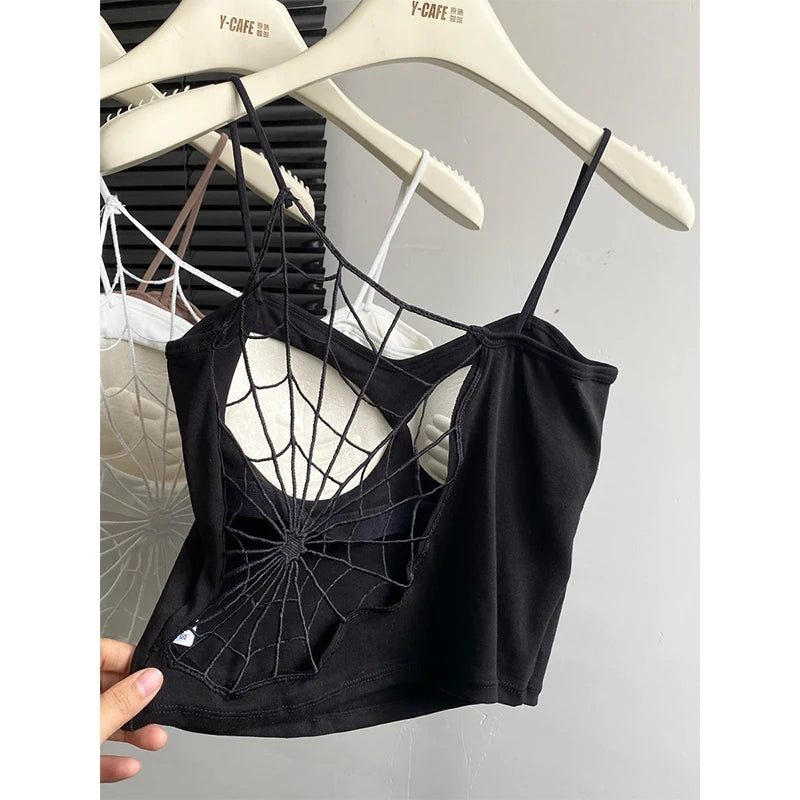 Women Black Hollow Out Crop Top Vintage Y2k Camisole Corset Top Sleeveless Off Shoulder Vest 90s Tank Tops 2000s Clothes Summer