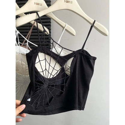 Women Black Hollow Out Crop Top Vintage Y2k Camisole Corset Top Sleeveless Off Shoulder Vest 90s Tank Tops 2000s Clothes Summer