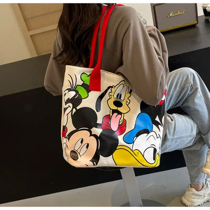 DisneyCartoon Mickey Fashion Versatile Large Capacity Canvas Shoulder Bag Women's Casual Versatile Tote Bag