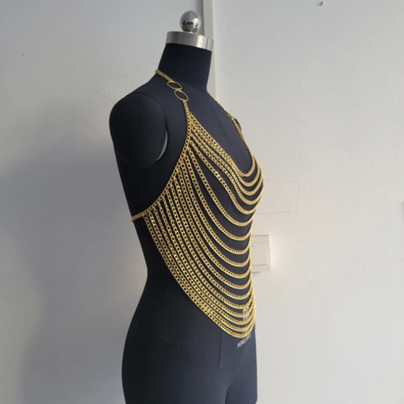 Chest Accessories Tassel Bra Jewelry Metal Multi-Layer Body Chain Bodycon Crop Top Silver-45CM / One Size / CHINA Gold-45CM / One Size / CHINA Silver-45CM / One Size / CHINA-Gold-45CM / One Size / CHINA-