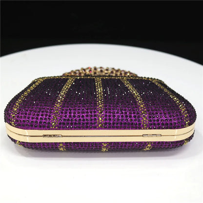 Exquisite Evening Bag With Diamond Design Fashion Handle Clutch Rhinestone Embellished Long Chain Bag