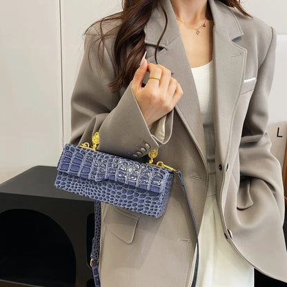 Black Crocodile Pattern Crossbody Bag Fashion Box Lipstick Pouch Designer Pu Leather