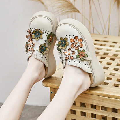 5cm Cow Genuine Leather Flats Comfy Shoes Platform Wedge Appliques Flower Hook Hollow Elthnic Women Slipper Mary Jane Rubber beige / 35 red / 40 red / 39 beige / 35-red / 40-red / 39-red / 38-red / 37-red / 36-red / 35-beige / 40-beige / 39-beige / 38-beige / 37-beige / 36-