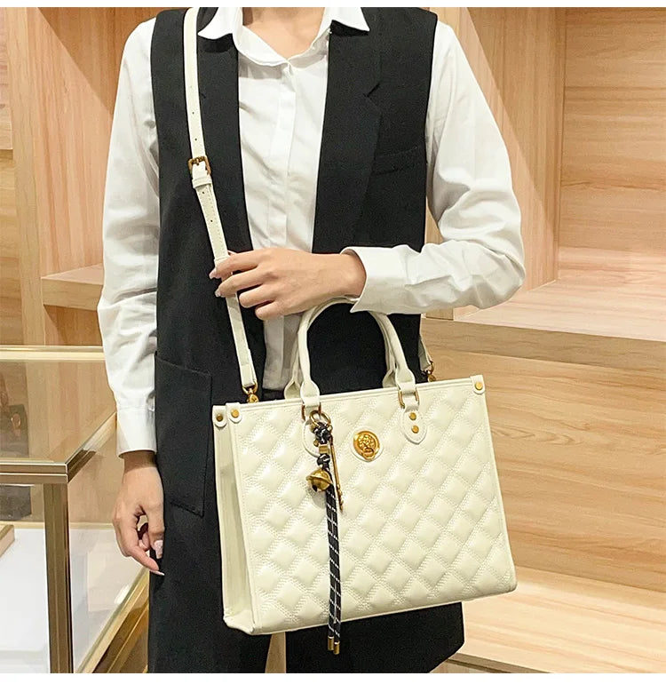 Light luxury brand hand-held large capacity tote bag diamond grid single shoulder diagonal cross bag