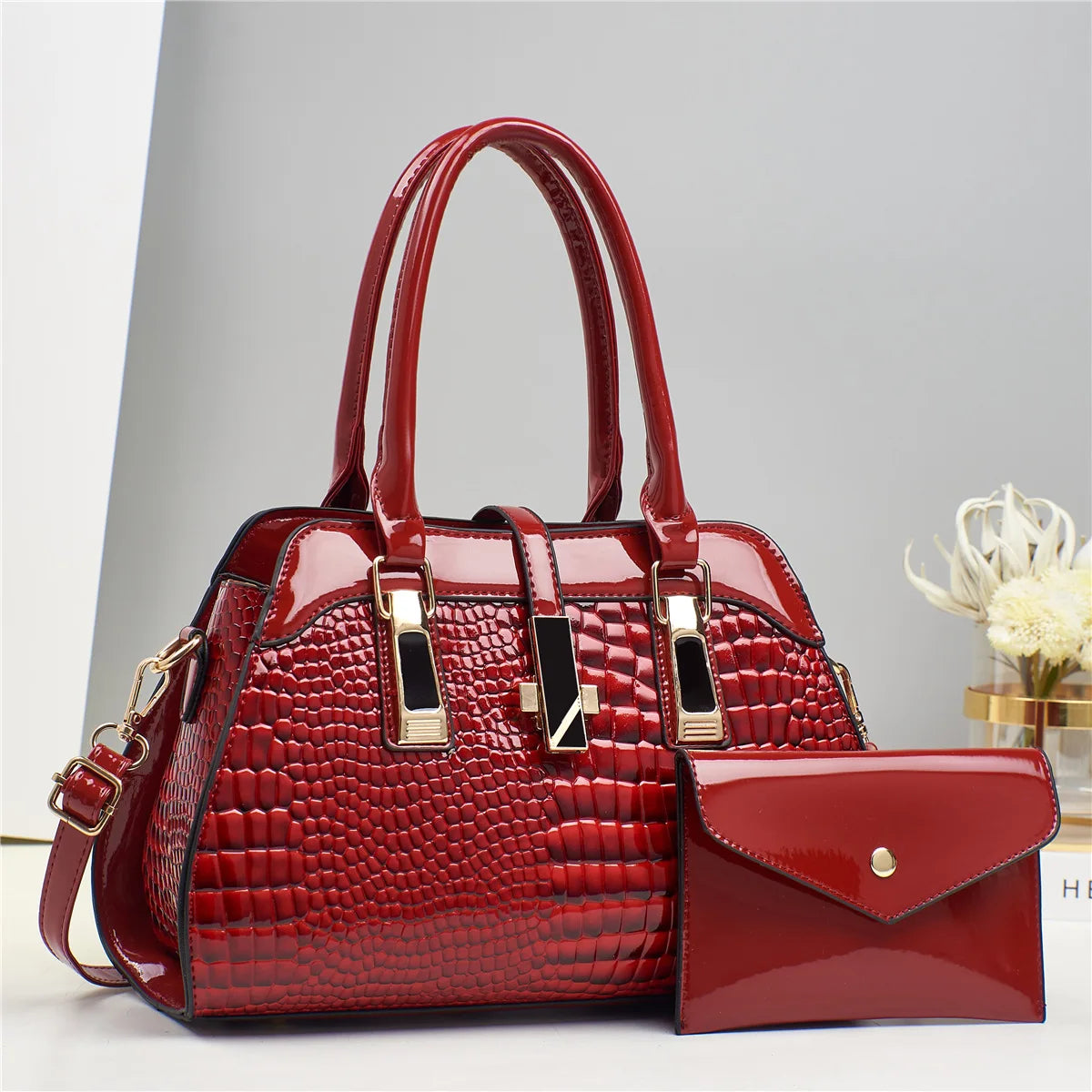 Luxury Brand Crocodile Women Tote Bag Bright Leather Women Handbag Purse