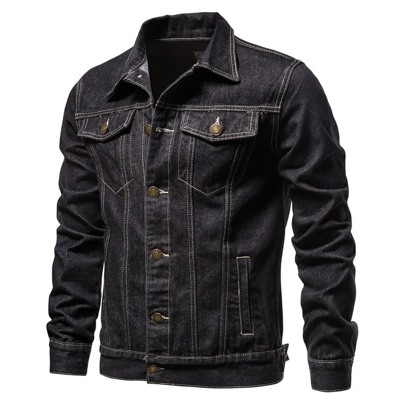 Solid Denim Jackets Motorcycle Vintage Jeans Slim Fit Cotton Casual