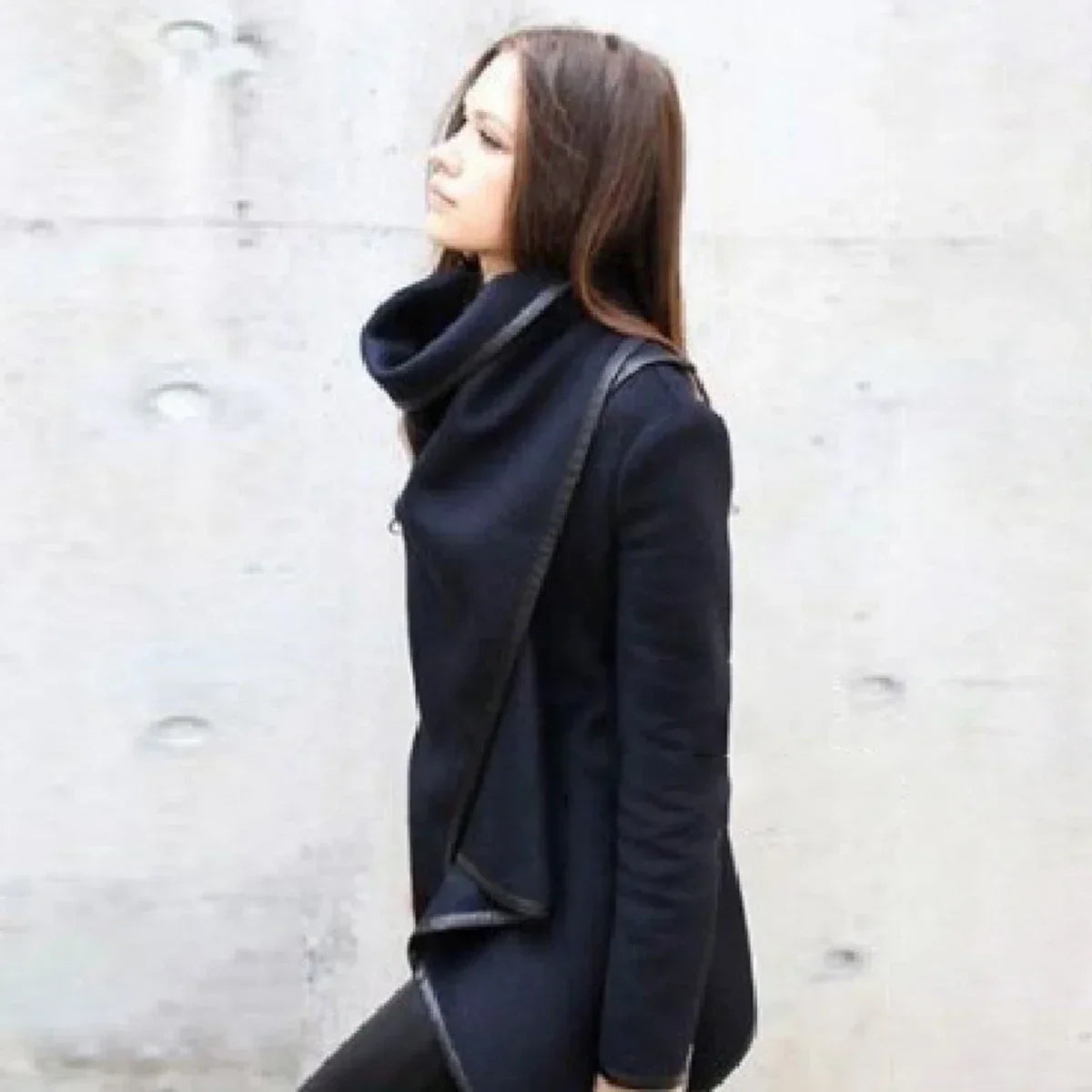 Women's Asymmetric High Neck Jacket Long Sleeves Casual Chic Coats For Office & Streetwear