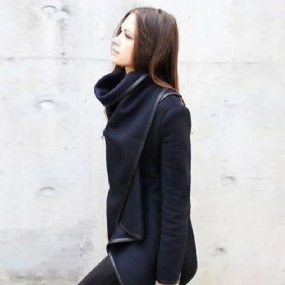 Women's Asymmetric High Neck Jacket Long Sleeves Casual Chic Coats For Office & Streetwear