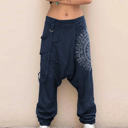 Men's Harem Pants Fashion Low Waist Drop Crotch Cargo Trousers Casual Print Loose