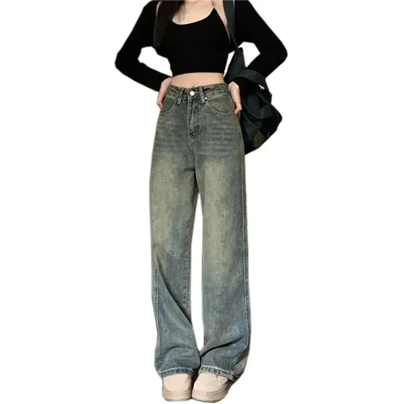 High-waisted Slimming Jeans Casual Bell Bottoms Straight-leg Long Pants For Women