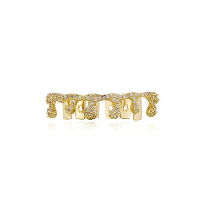 Flame CZ Stone Teeth Grillz Dental Grill 14K Gold Plated Waterdrop Zircon Tooth Cap Silver Bottom Silver Set Silver Top Silver Bottom-Silver Set-Silver Top-Gold Top-Gold Bottom-Gold Set-
