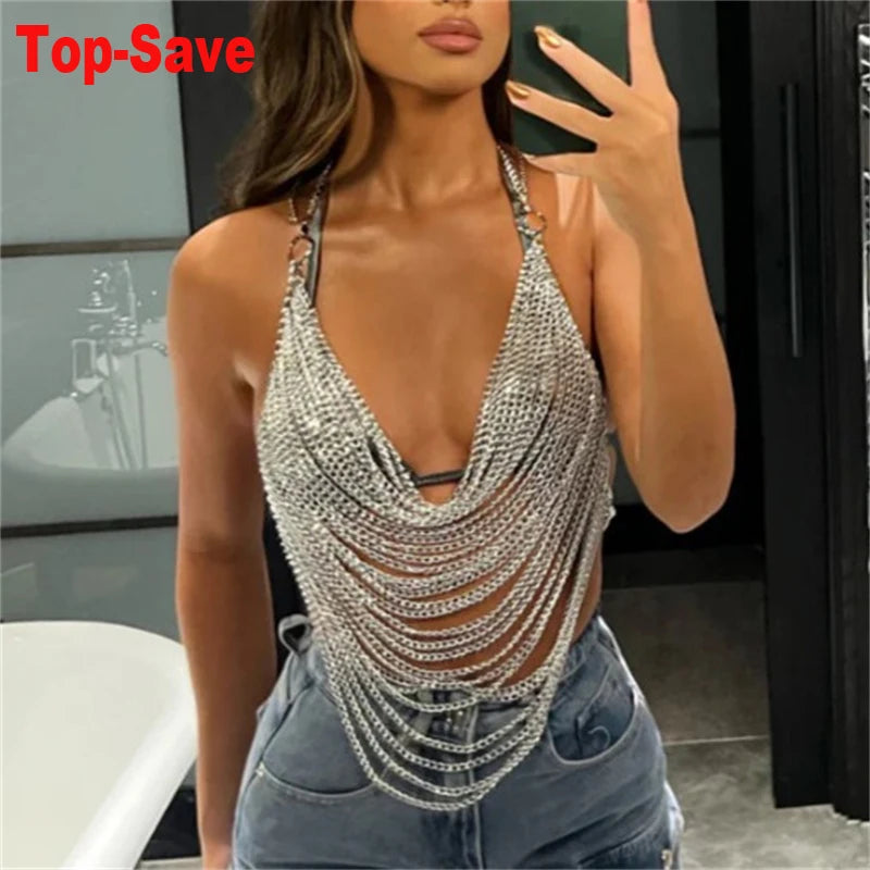 Chest Accessories Tassel Bra Jewelry Metal Multi-Layer Body Chain Bodycon Crop Top Silver-45CM / One Size / CHINA Gold-45CM / One Size / CHINA Silver-45CM / One Size / CHINA-Gold-45CM / One Size / CHINA-