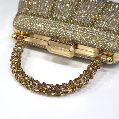 Exquisite Evening Bag With Diamond Design Fashion Handle Clutch Rhinestone Embellished Long Chain Bag