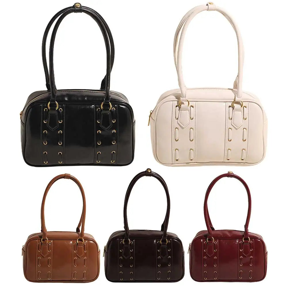 Shoulder Bags for Women PU Leather Female Boston Tote Bag Solid Color Handbags Purse Shoulder Purse Commute Tote Bag