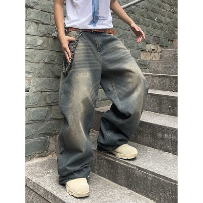 Men's Hip Hop Loose Jeans Y2K Retro Casual Wide Leg Jeans Flared Pants