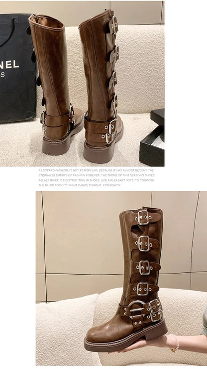 Lady Boots Women's Rubber  Luxury Designer Square Toe Winter Footwear Boots