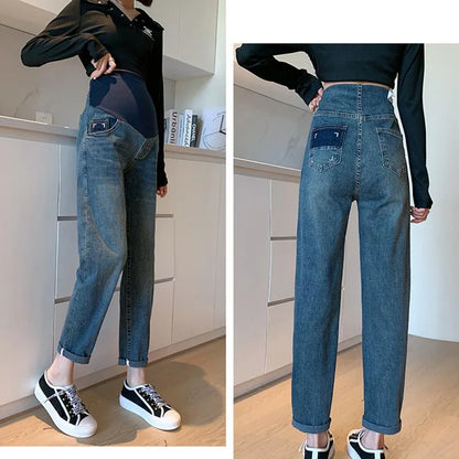 Maternity Jeans  Denim Adjustable Belly Wide Leg Pants for Pregnant Women Loose