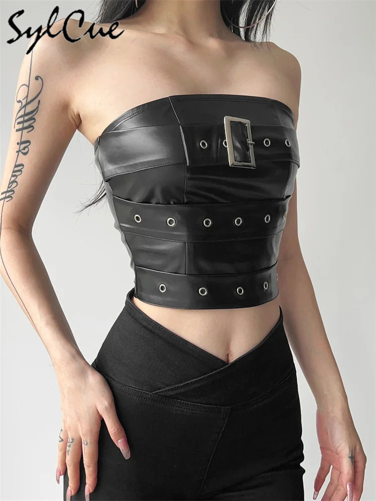 Retro Matte Black Mysterious All-Match Personality Fashionable Belt Chest Wrap Vest
