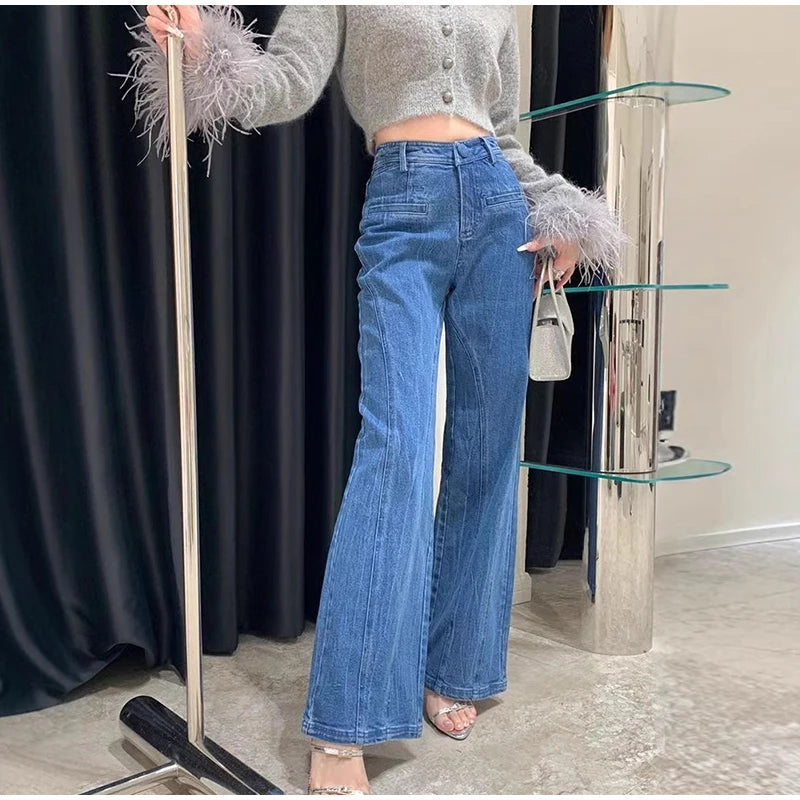 Y2K High Waist Flare Denim Jeans With Big Bow Ruffles Sweetheart Stylish Female Slim Fit Casual Trousers