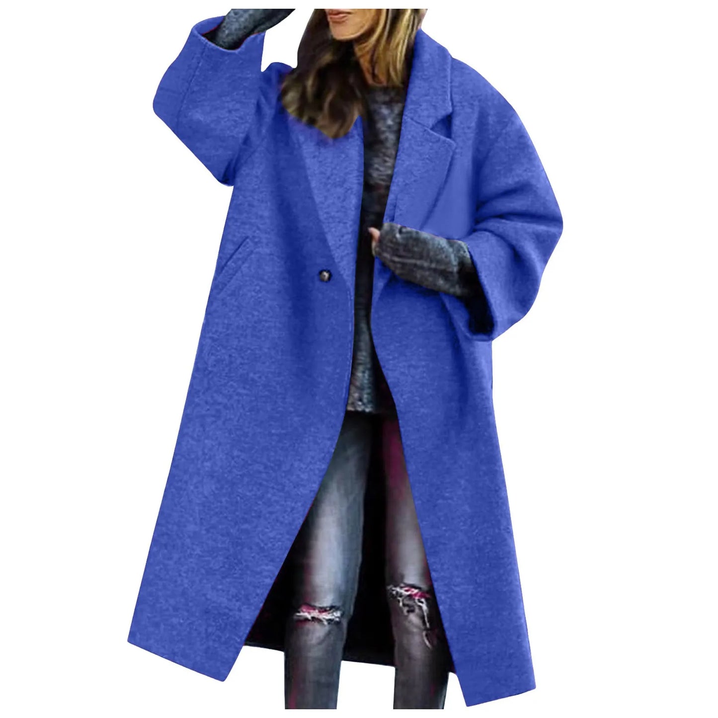 Women Cardigan Loose Women's Winter Double Breasted Midi Long Wool Coat Notch Lapel Womens Lightweight Cardigans with Pockets