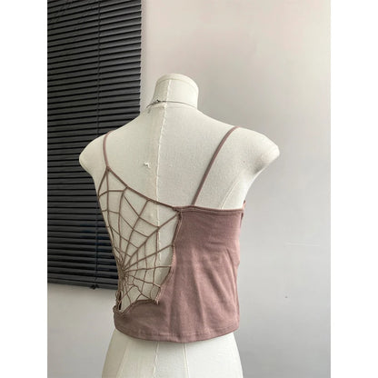 Women Black Hollow Out Crop Top Vintage Y2k Camisole Corset Top Sleeveless Off Shoulder Vest 90s Tank Tops 2000s Clothes Summer
