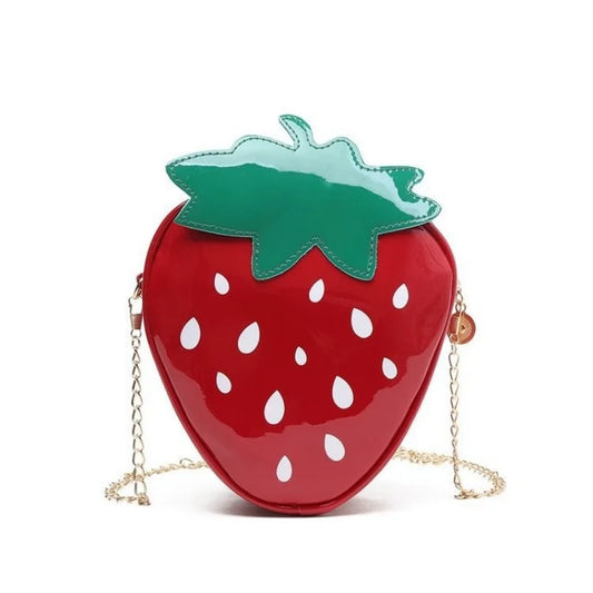Women's Cute Patent Leather Summer Strawberry Shape Chain Bag Creative Fruit
